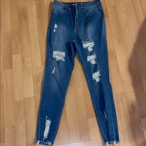 Fashion Nova distressed high rise jeans